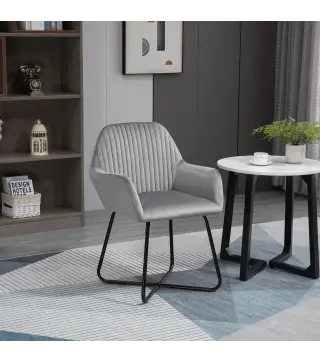 Sillón de Salón Tapizado en Terciopelo con Asiento Acolchado Base Metálica Cruzada Gris