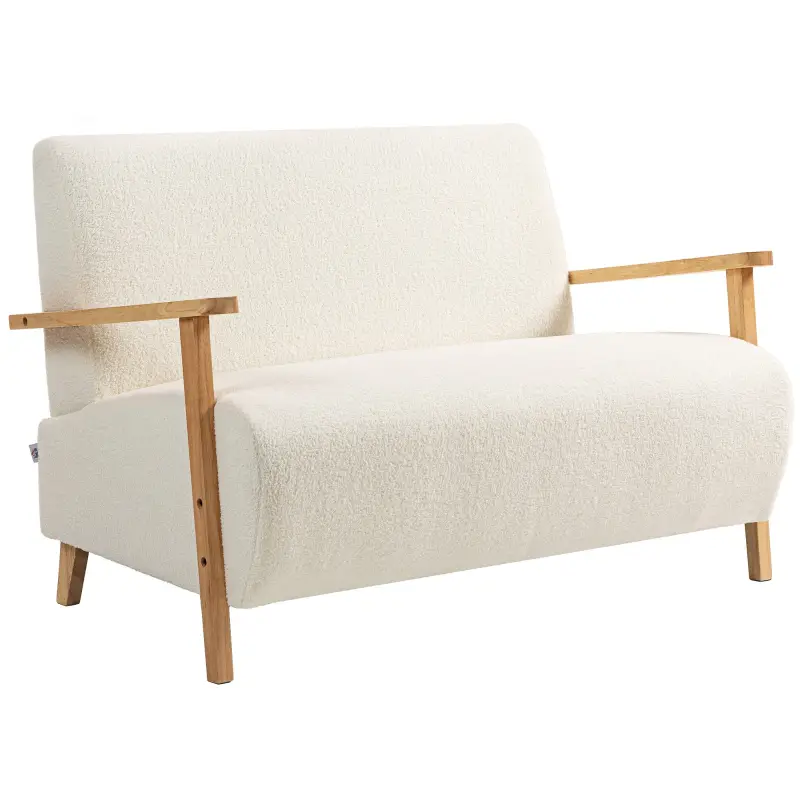 Sofá de 2 Plazas Tapizado en Borreguito 118 cm con Acolchado Grueso Reposabrazos y Patas de Madera Crema Sofá de 2 Plazas Tapizado en Borreguito 118 cm con Acolchado Grueso Reposabrazos y Patas de Madera Crema