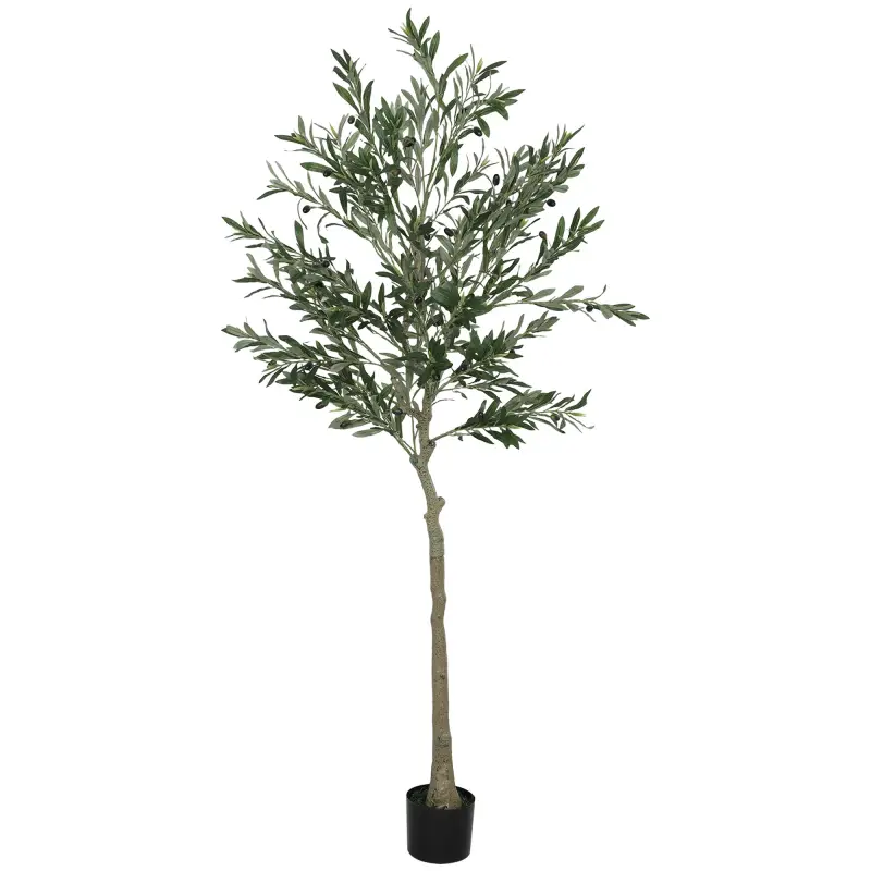 Planta Artificial Decorativa de 180cm Árbol de Olivo con 900 Hojas y 40 Aceitunas en Maceta para Interior Verde