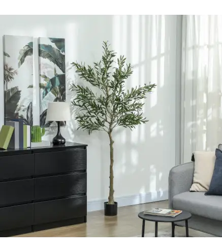 Planta Artificial Decorativa de 180cm Árbol de Olivo con 900 Hojas y 40 Aceitunas en Maceta para Interior Verde