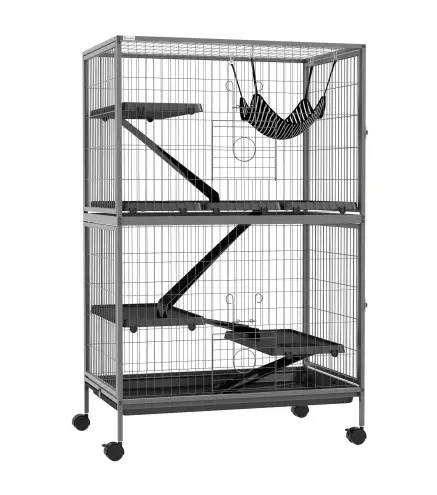 Jaula para Animales Pequeños con Ruedas Rampas Hamaca y Bandeja Extraíble para Chinchillas Hurones 80x52x128 cm Gris
