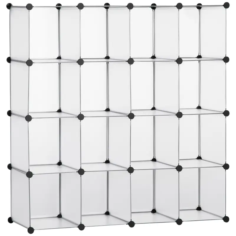 Armario Modular de Plástico Zapatero Organizador con 16 Cubos para Entrada Pasillo Dormitorio 125x32x125 cm Transparente