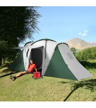 Tienda de Campaña para de 4-6 Personas con 2 Dormitorios Tienda de Camping Impermeable 3000 mm 555x225x190 cm Gris Verde