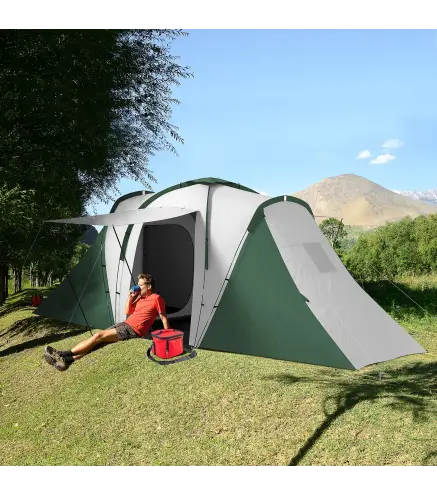 Tienda de Campaña para de 4-6 Personas con 2 Dormitorios Tienda de Camping Impermeable 3000 mm 555x225x190 cm Gris Verde