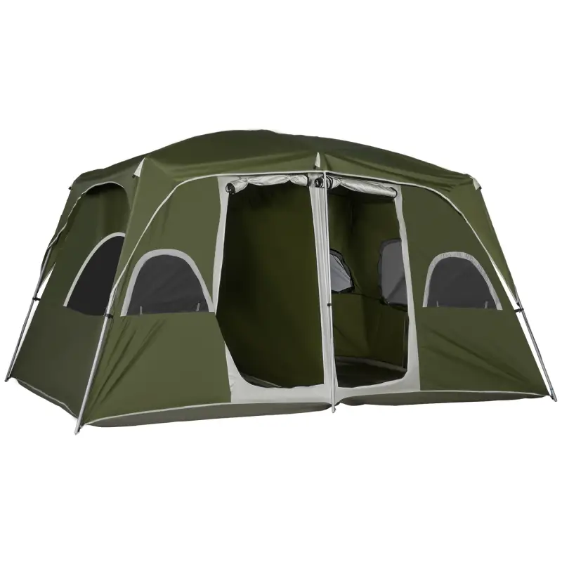 Tienda de Campaña para 4-8 Personas con 2 Dormitorios 2 Bolsillos y Ventanas con Malla Impermeable 400x275x210 cm Verde