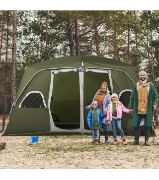 Tienda de Campaña para 4-8 Personas con 2 Dormitorios 2 Bolsillos y Ventanas con Malla Impermeable 400x275x210 cm Verde