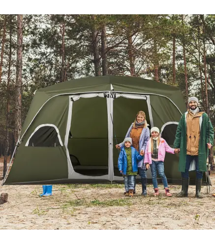 Tienda de Campaña para 4-8 Personas con 2 Dormitorios 2 Bolsillos y Ventanas con Malla Impermeable 400x275x210 cm Verde