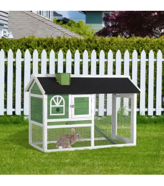 Jaula para Conejos Grande 120x60x79 cm con Techo Asfáltico Bandeja Extraíble Escalera y Chimenea para Exterior Verde