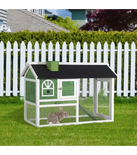 Jaula para Conejos Grande 120x60x79 cm con Techo Asfáltico Bandeja Extraíble Escalera y Chimenea para Exterior Verde