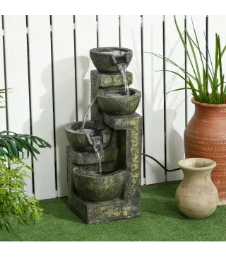 Fuente de Agua en Cascada de 4 Niveles 5W con Bomba de Agua y Salida de Agua Ajustable 25x24x60 cm Multicolor