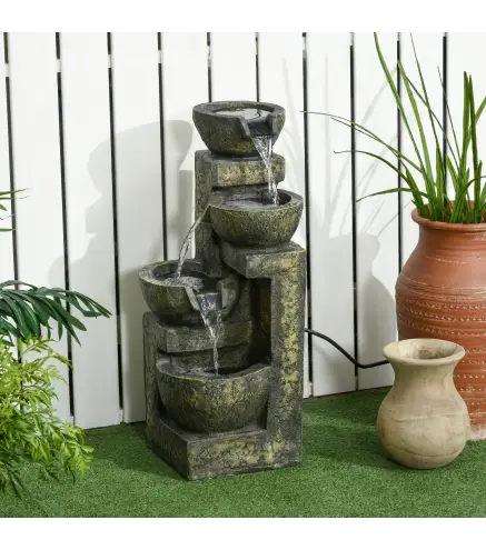 Fuente de Agua en Cascada de 4 Niveles 5W con Bomba de Agua y Salida de Agua Ajustable 25x24x60 cm Multicolor