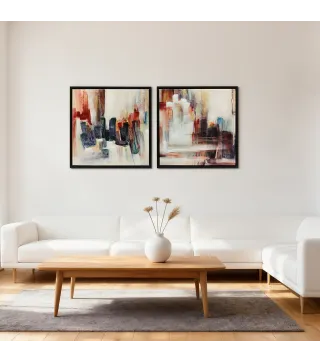 Cuadros en Lienzo Abstractos a Mano 40x40 cm 2 Piezas Cuadros de Arte de Pared Enmarcados Textura Rica Multicolor