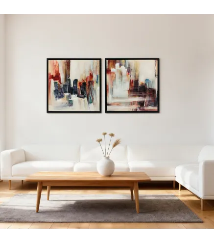 Cuadros en Lienzo Abstractos a Mano 40x40 cm 2 Piezas Cuadros de Arte de Pared Enmarcados Textura Rica Multicolor