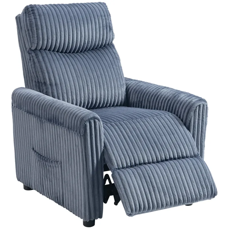 Sillón Relax Reclinable Manual Tapizado en Pana Instalación Rápida Reposapiés Acolchado Grueso Azul Oscuro