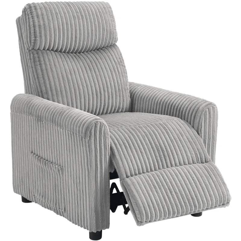 Sillón Relax Reclinable Manual Tapizado en Pana Instalación Rápida Reposapiés Acolchado Grueso Gris Claro