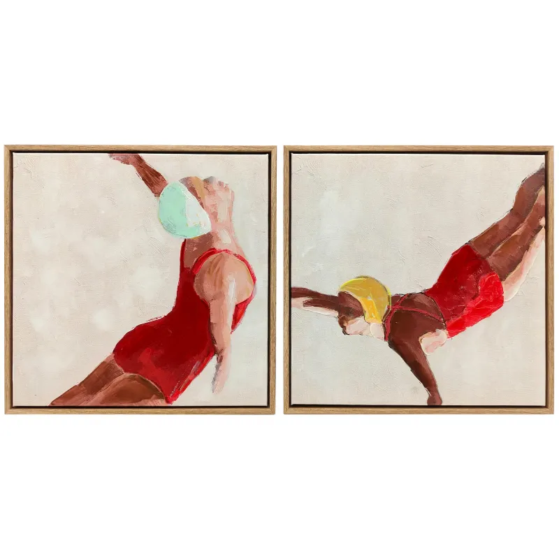 Cuadros en Lienzo Figuras Dinámicas a Mano 40x40 cm 2 Piezas Cuadros de Arte de Pared Enmarcados Rojo