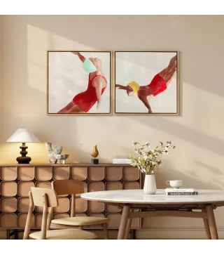 Cuadros en Lienzo Figuras Dinámicas a Mano 40x40 cm 2 Piezas Cuadros de Arte de Pared Enmarcados Rojo