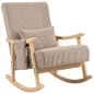 Silla Mecedora de Pana con Cojín Lumbar Patas y Reposabrazos de Madera de Caucho Bolsillo Estilo Moderno Marrón Claro
