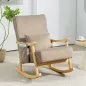 Silla Mecedora de Pana con Cojín Lumbar Patas y Reposabrazos de Madera de Caucho Bolsillo Estilo Moderno Marrón Claro