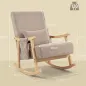 Silla Mecedora de Pana con Cojín Lumbar Patas y Reposabrazos de Madera de Caucho Bolsillo Estilo Moderno Marrón Claro