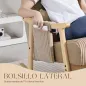 Silla Mecedora de Pana con Cojín Lumbar Patas y Reposabrazos de Madera de Caucho Bolsillo Estilo Moderno Marrón Claro
