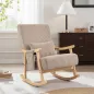 Silla Mecedora de Pana con Cojín Lumbar Patas y Reposabrazos de Madera de Caucho Bolsillo Estilo Moderno Marrón Claro