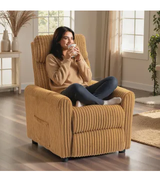 Sillón Relax Reclinable Manual Tapizado en Pana Instalación Rápida Reposapiés Acolchado Grueso Marrón