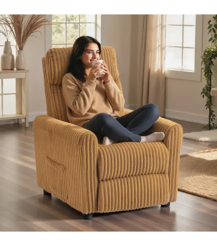 Sillón Relax Reclinable Manual Tapizado en Pana Instalación Rápida Reposapiés Acolchado Grueso Marrón