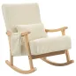 Silla Mecedora de Pana con Cojín Lumbar Patas y Reposabrazos de Madera de Caucho Bolsillo Estilo Moderno Beige