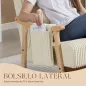 Silla Mecedora de Pana con Cojín Lumbar Patas y Reposabrazos de Madera de Caucho Bolsillo Estilo Moderno Beige