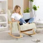Silla Mecedora de Pana con Cojín Lumbar Patas y Reposabrazos de Madera de Caucho Bolsillo Estilo Moderno Beige