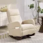 Silla Mecedora de Pana con Respaldo Alto Patas de Madera de Caucho Bolsillos Reposabrazos Estilo Moderno Beige