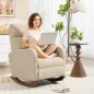 Silla Mecedora de Pana con Respaldo Alto Patas de Madera de Caucho Bolsillos Reposabrazos Estilo Moderno Beige