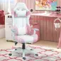 Silla Gamer con Cojín Lumbar Reposabrazos Ajustable Reposacabezas Extraíble y Altura Ajustable 67x60x120-128 cm Rosa
