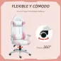Silla Gamer con Cojín Lumbar Reposabrazos Ajustable Reposacabezas Extraíble y Altura Ajustable 67x60x120-128 cm Rosa