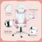 Silla Gamer con Cojín Lumbar Reposabrazos Ajustable Reposacabezas Extraíble y Altura Ajustable 67x60x120-128 cm Rosa