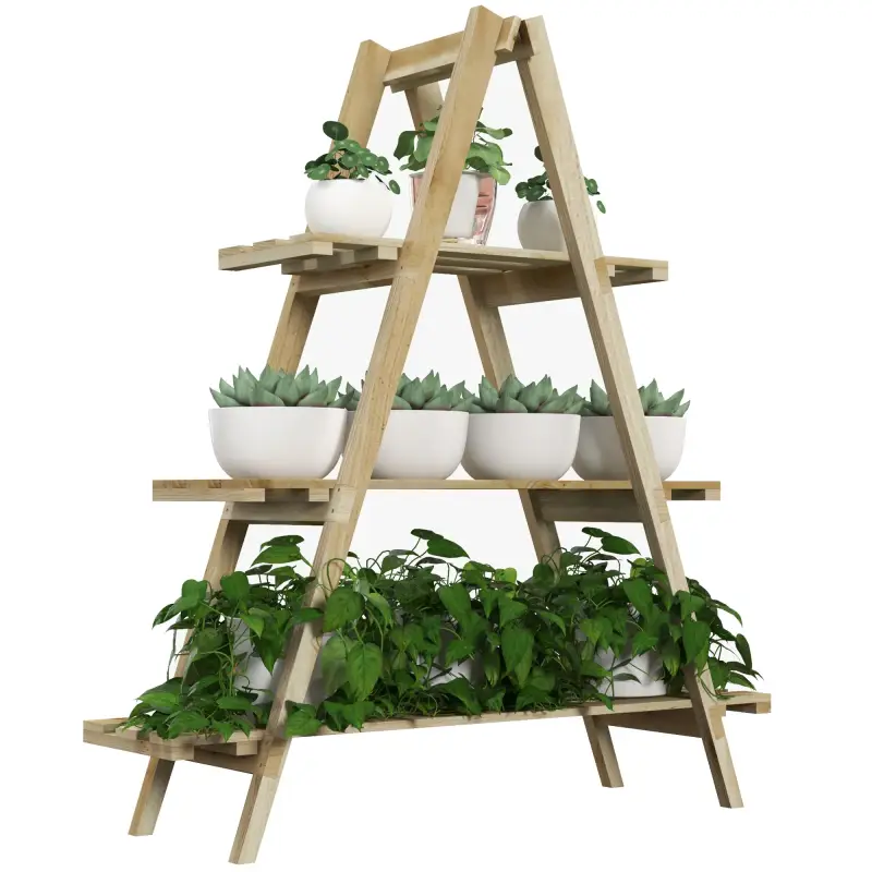 Soporte para Plantas Plegable de Madera Estantería para Macetas de 3 Niveles con Marco en A 100x36x112 cm Natural