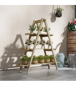 Soporte para Plantas Plegable de Madera Estantería para Macetas de 3 Niveles con Marco en A 100x36x112 cm Natural