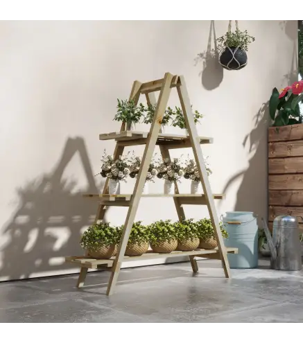 Soporte para Plantas Plegable de Madera Estantería para Macetas de 3 Niveles con Marco en A 100x36x112 cm Natural