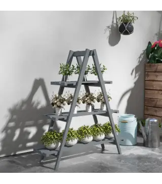 Soporte para Plantas Plegable de Madera Estantería para Macetas de 3 Niveles con Marco en A 100x36x112 cm Gris
