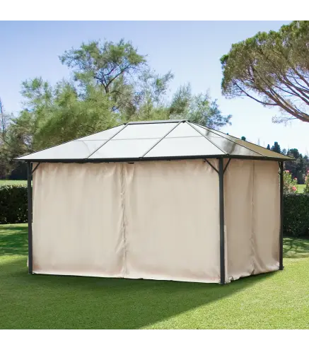 4 Paredes Laterales para Cenador 3,5x2 m con 48 Ganchos y Anillos en C para Pérgola Gazebo Beige