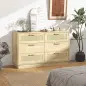 Cómoda de Madera con 6 Cajones de Rejilla de Ratán Estilo Bohemio Mueble Cajonera para Salón Oficina 110x40x69 cm Roble