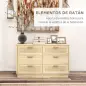 Cómoda de Madera con 6 Cajones de Rejilla de Ratán Estilo Bohemio Mueble Cajonera para Salón Oficina 110x40x69 cm Roble