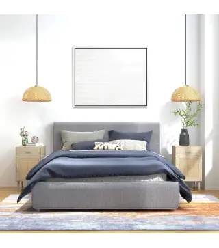 Juego de 2 Mesitas de Noche Mesillas de Noche con Cajón de Ratán y Estante Ajustable 40x40x68,5 cm Roble