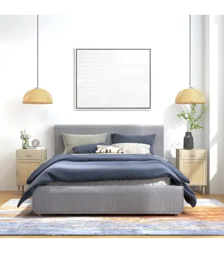 Juego de 2 Mesitas de Noche Mesillas de Noche con Cajón de Ratán y Estante Ajustable 40x40x68,5 cm Roble