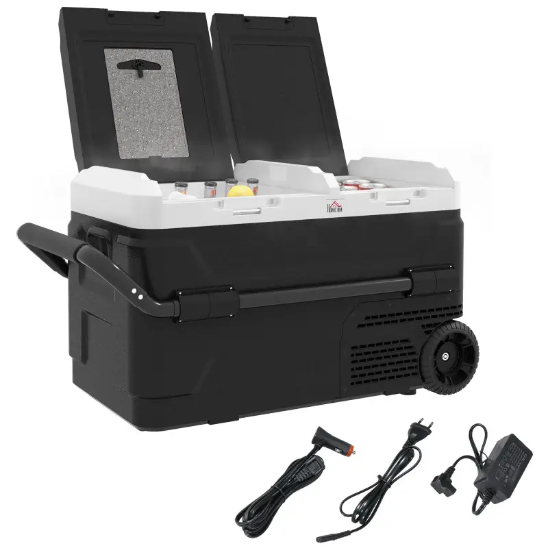 Nevera Portátil 40L con Doble Zona Refrigerador de Coche -20℃-20℃ 12/24V DC y 100-240V AC 80x47,5x46,6cm Negro