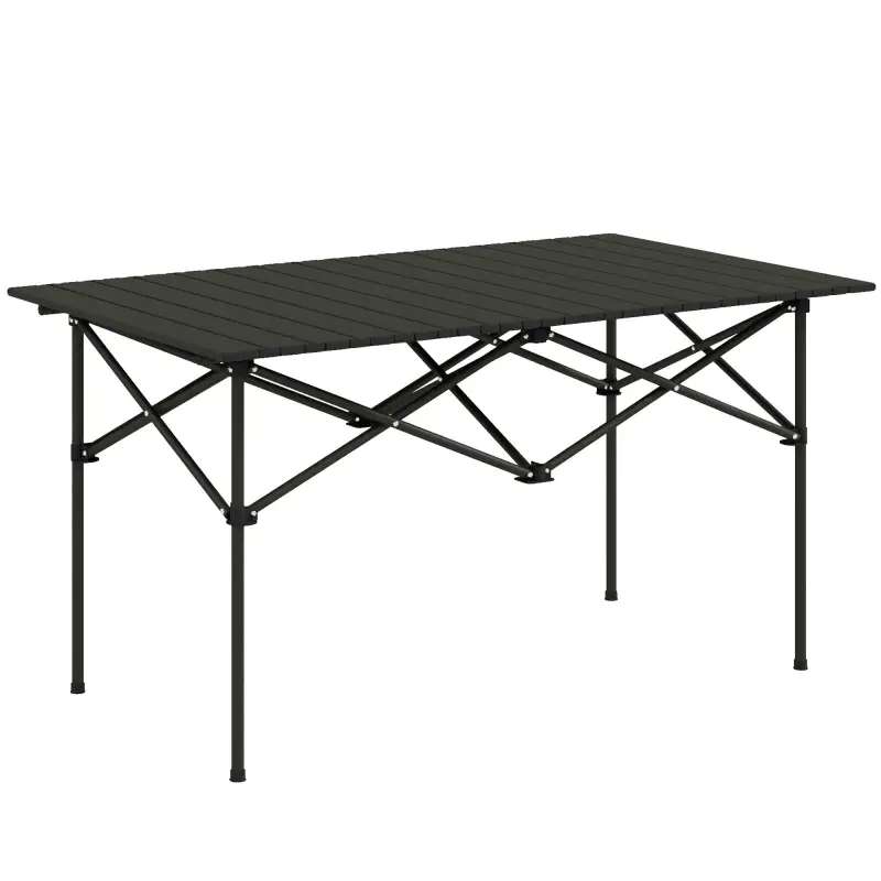 Mesa de Camping Plegable con Encimera Enrollable y Bolsa Mesa de Pícnic Portátil para Acampar 95x55x50cm Negro