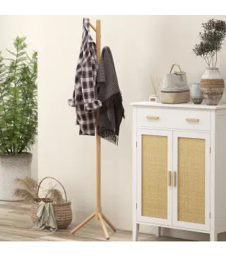 Perchero de Pie de Madera Forma de Árbol con 8 Ganchos para Colgar Ropa Bolsos en Pasillo Entrada 40x40x165 cm Natural