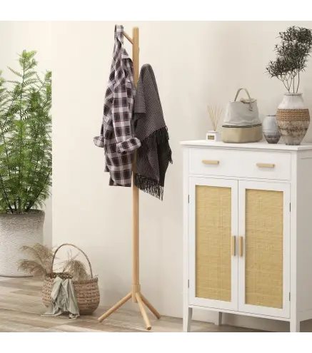 Perchero de Pie de Madera Forma de Árbol con 8 Ganchos para Colgar Ropa Bolsos en Pasillo Entrada 40x40x165 cm Natural