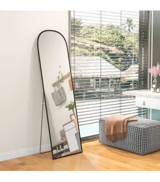 Espejo de Cuerpo Entero 50x170 cm Independiente o Pared con Marco de Aleación de Aluminio y Soporte Negro